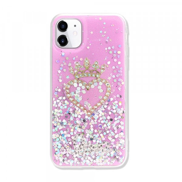 Wholesale Star Crown Heart Crystal Shiny Glitter Sparkling Jewel Case Cover for iPhone 12 / 12 Pro 6.1 (Hot Pink)